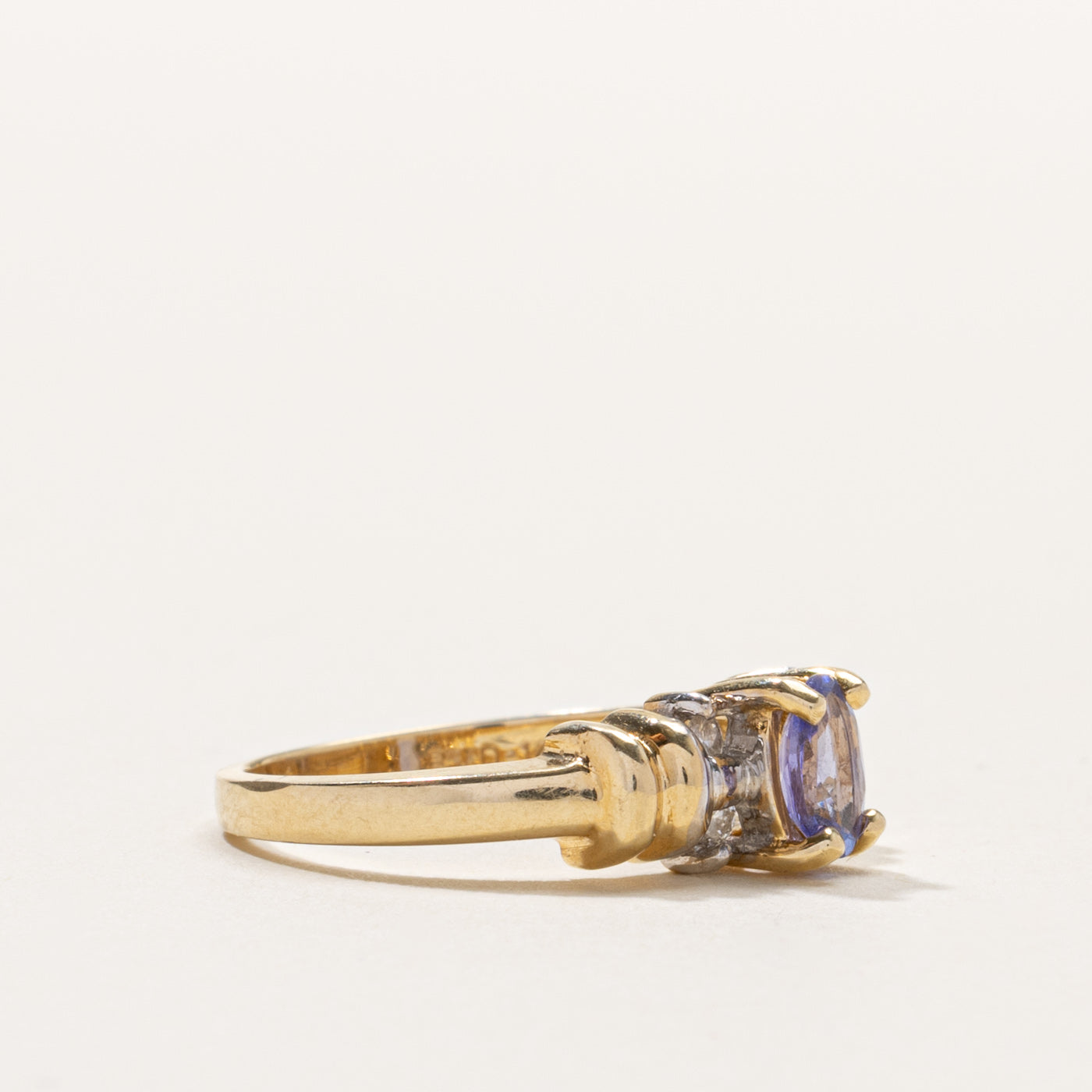 14k Tanzanite & Diamond Accented Grooved Ring | SZ 6.25