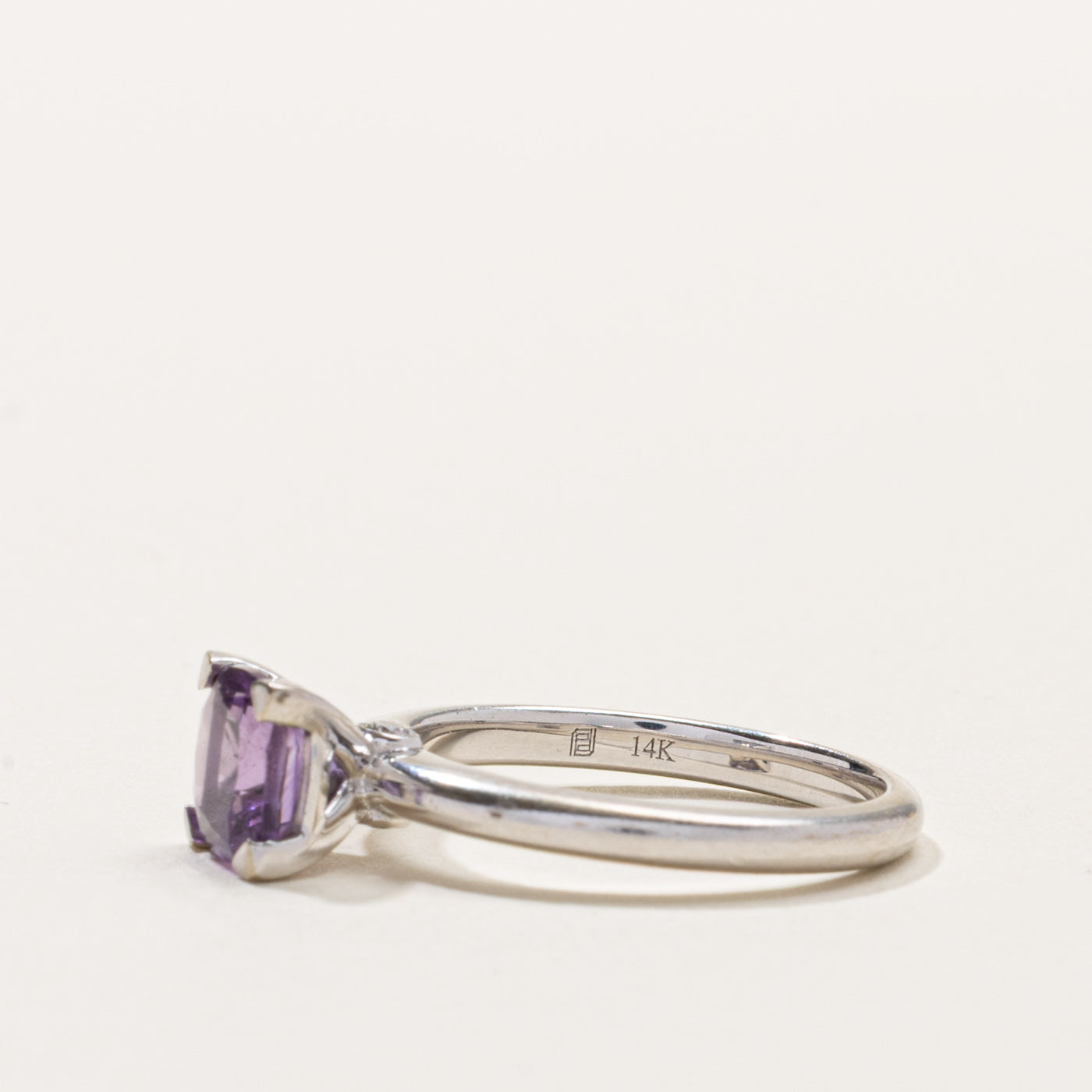 14k Round Cut Amethyst & Hidden Diamond Ring | SZ 7.25