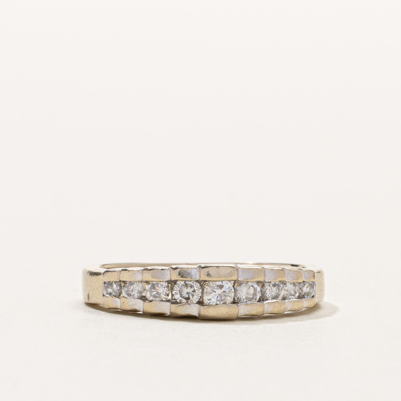 14k Channel Set Semi Eternity Diamond Grooved Band | SZ 4.5