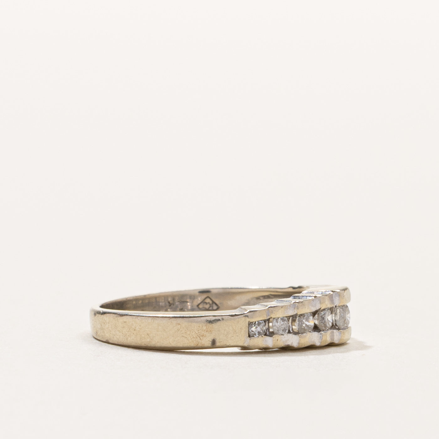 14k Channel Set Semi Eternity Diamond Grooved Band | SZ 4.5