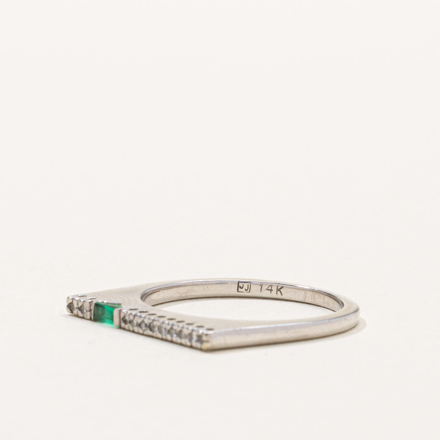 14k Emerald & Diamond Bar Band | SZ 6.5
