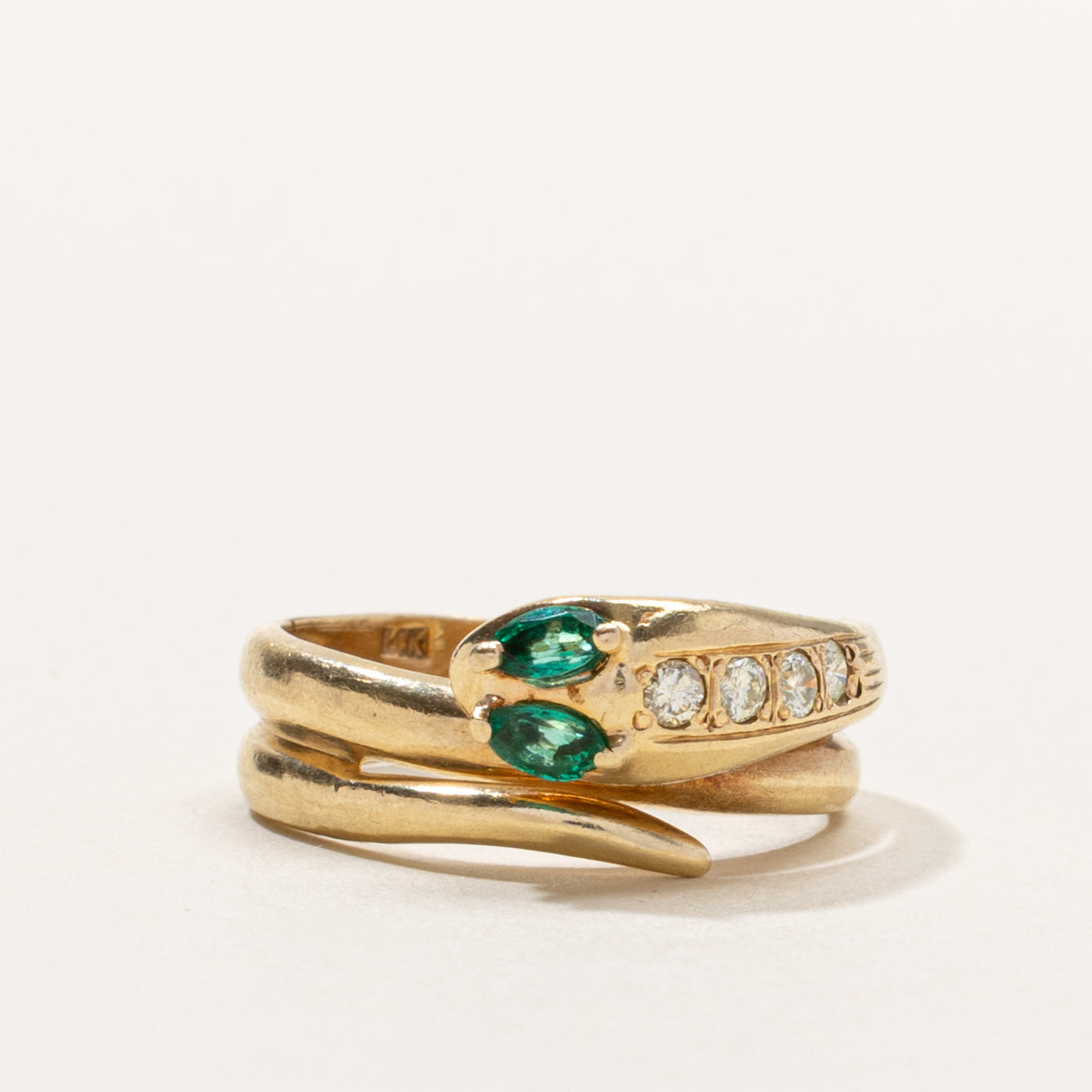 14k Emerald & Diamond Snake Ring | SZ 6
