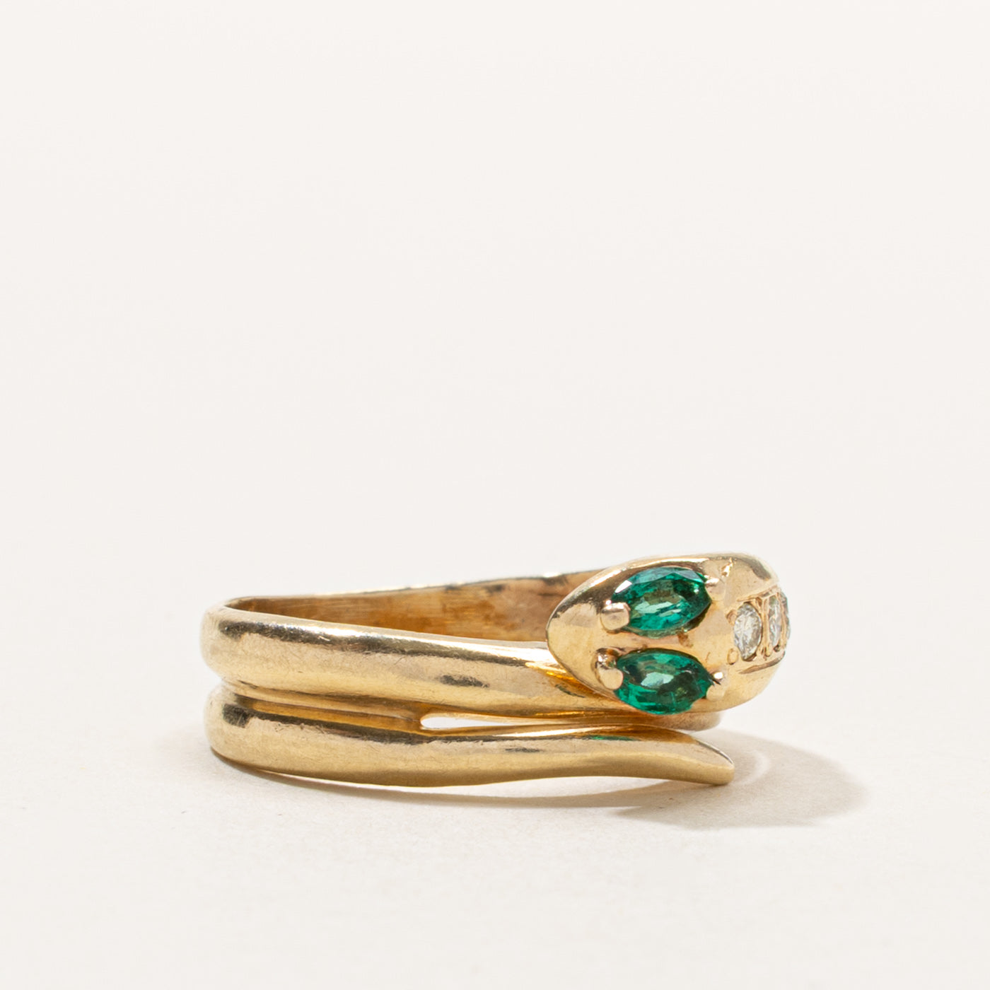 14k Emerald & Diamond Snake Ring | SZ 6