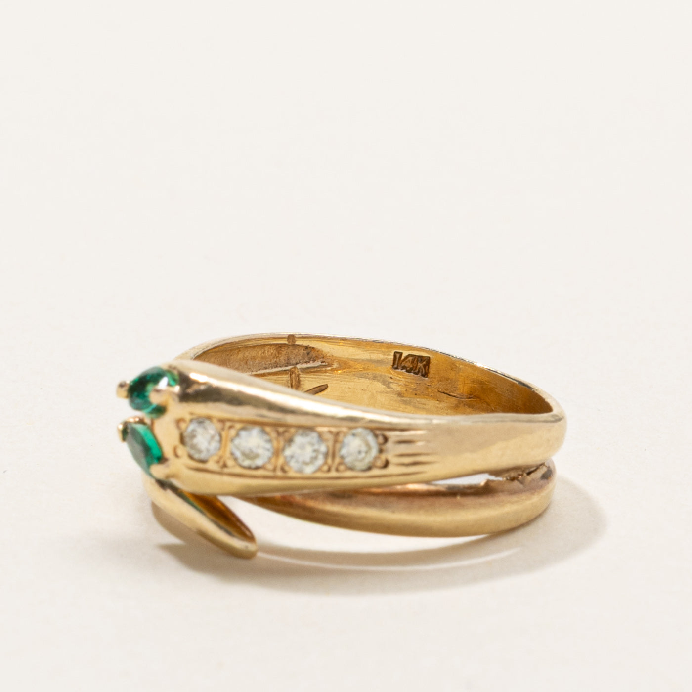14k Emerald & Diamond Snake Ring | SZ 6