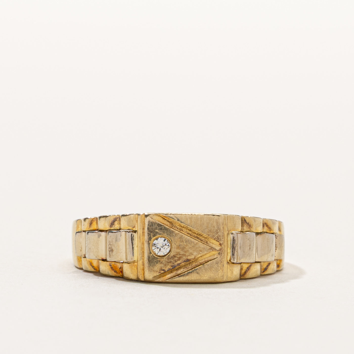 18k Diamond Geometric Watch Strap Style Ring | SZ 11.75