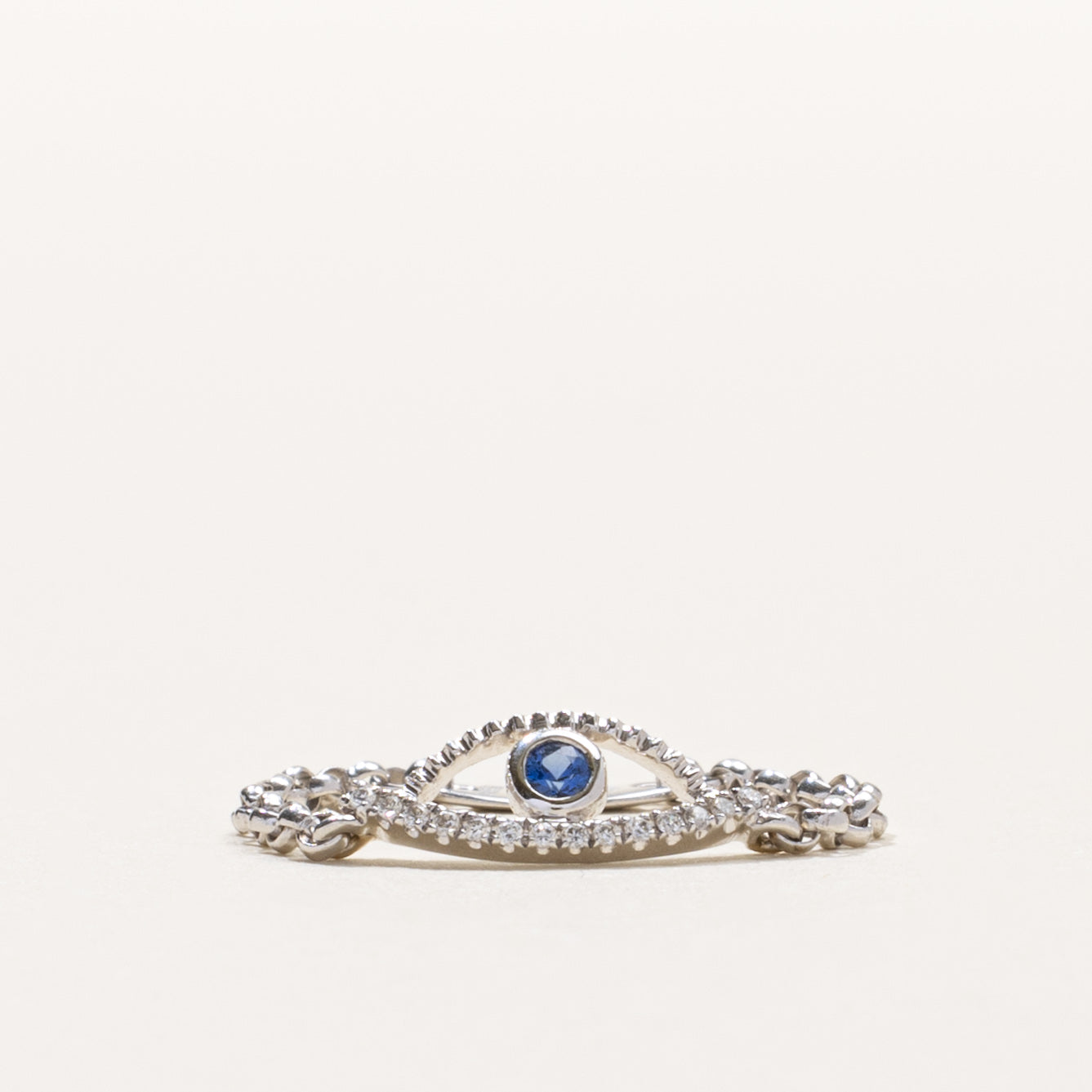 18k Sapphire & Diamond Evil Eye Chain Ring | SZ 4