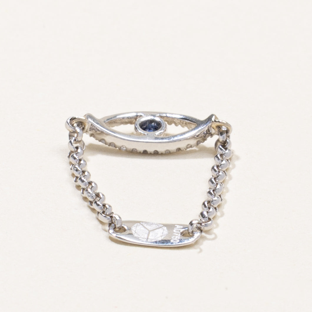 18k Sapphire & Diamond Evil Eye Chain Ring | SZ 4