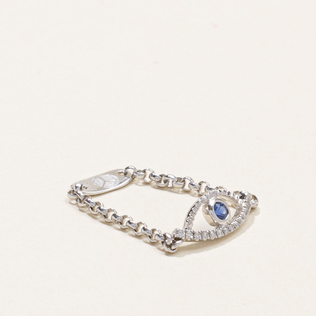 18k Sapphire & Diamond Evil Eye Chain Ring | SZ 4