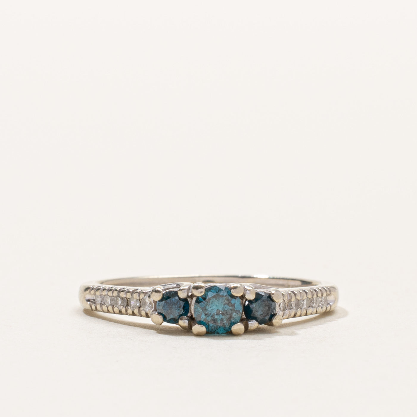 14k Three Stone Blue Diamond Ring | 0.37ctw | SZ 7.5