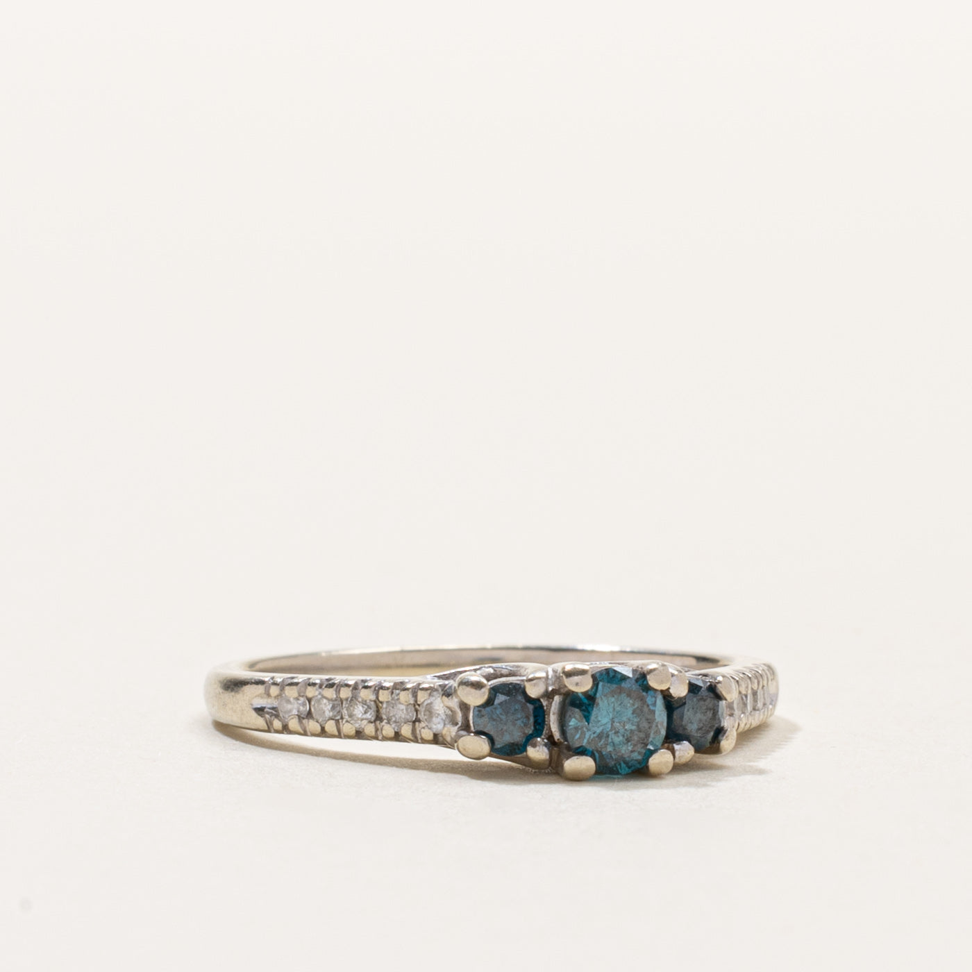 14k Three Stone Blue Diamond Ring | 0.37ctw | SZ 7.5
