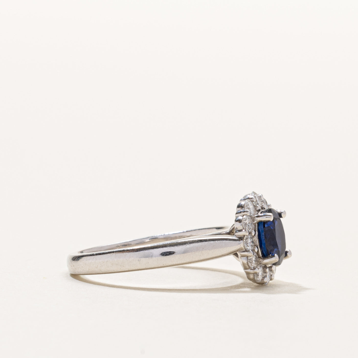 14k Oval Cut Sapphire & Diamond Halo Ring | 1.00ct, 0.24ctw | SZ 6