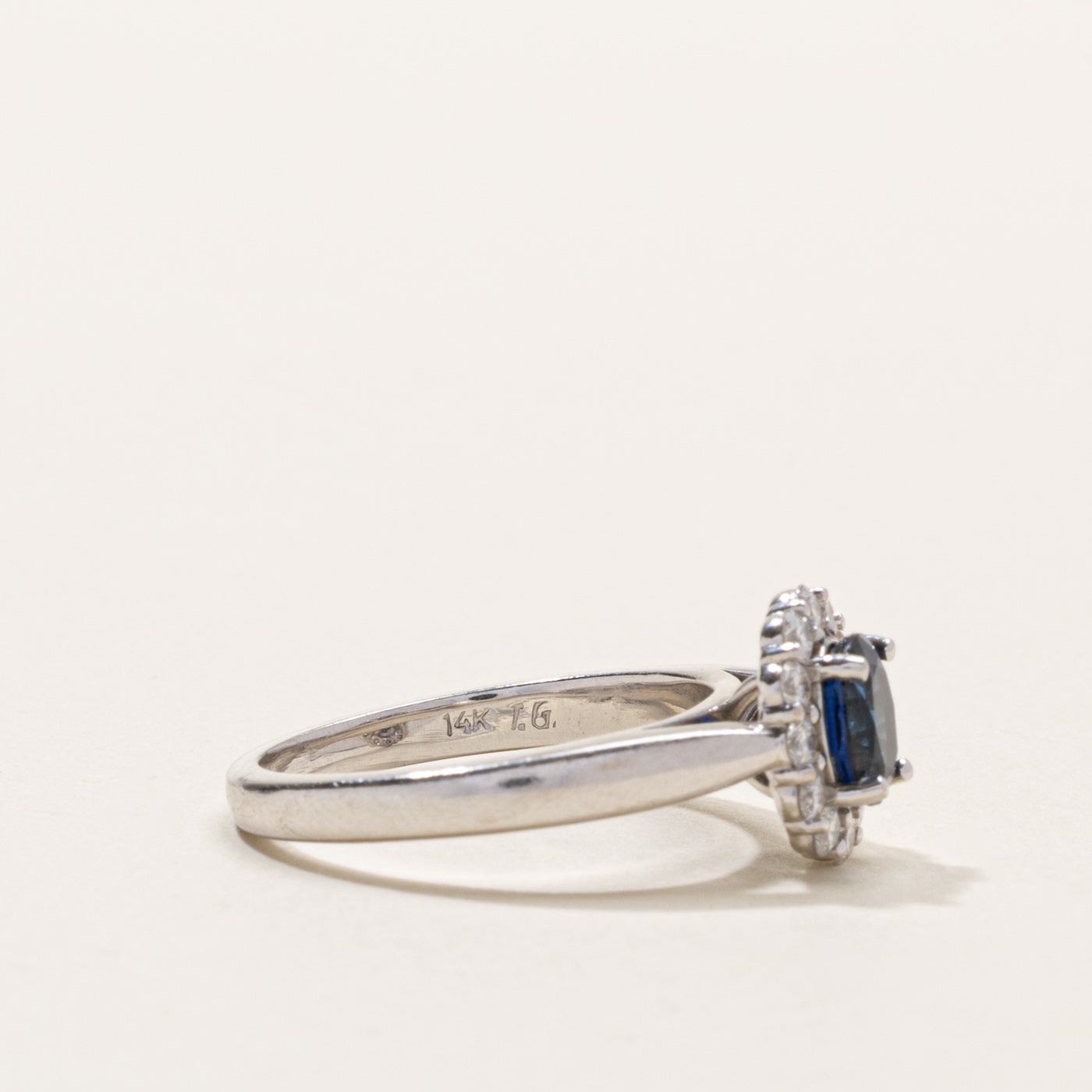 14k Oval Cut Sapphire & Diamond Halo Ring | 1.00ct, 0.24ctw | SZ 6