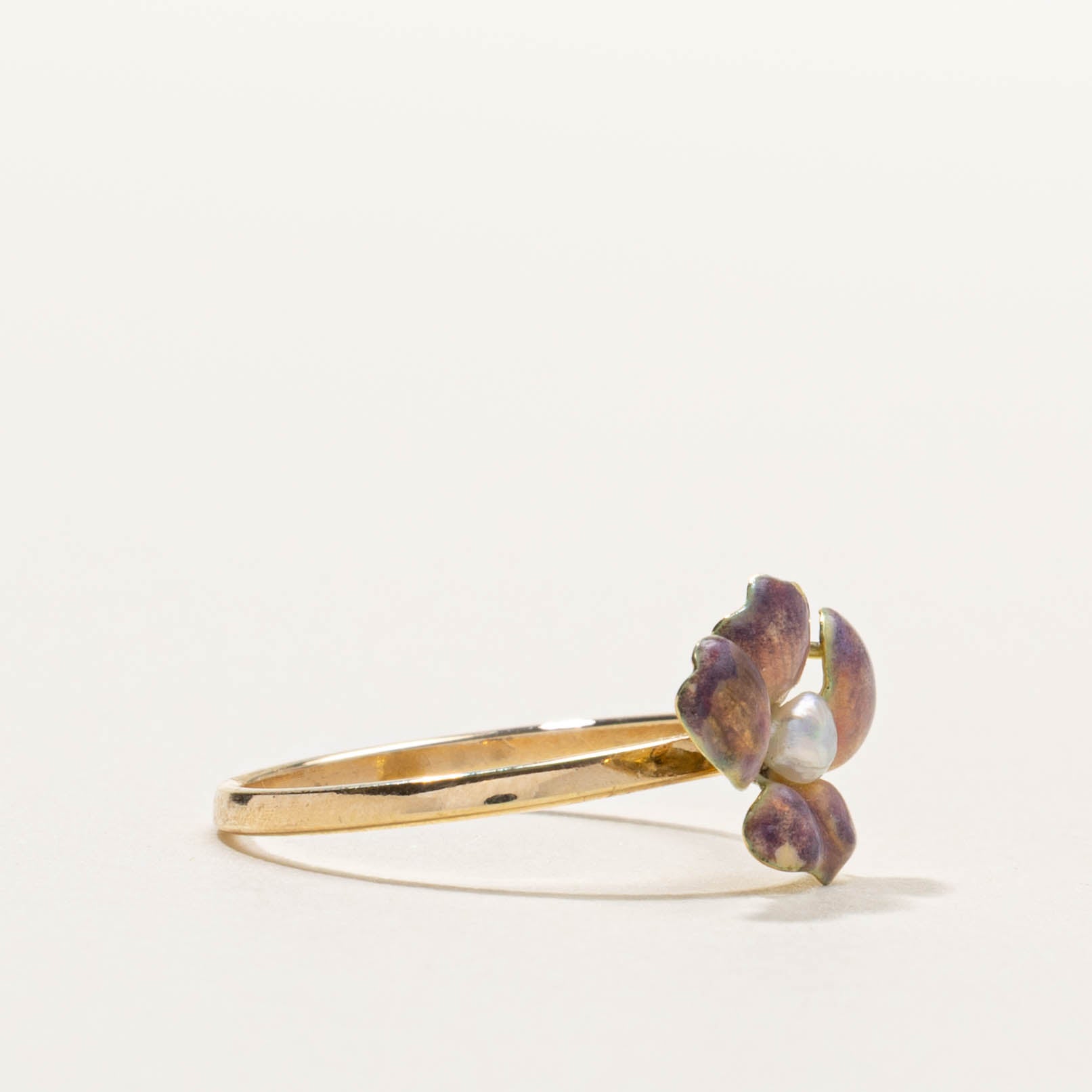 14k Pearl & Enamel Violet Ring | SZ 6.5