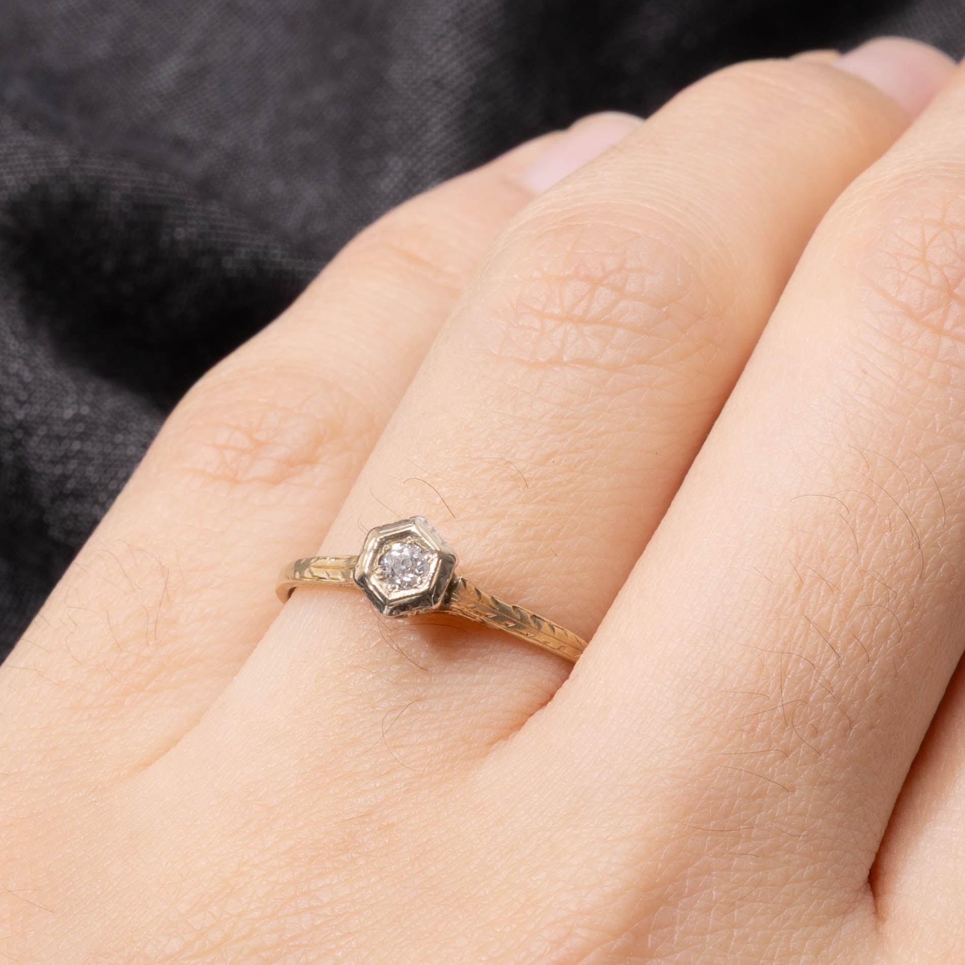 Art Deco Old European Cut Diamond Hexagon Ring | 0.05ctw | SZ 7.5