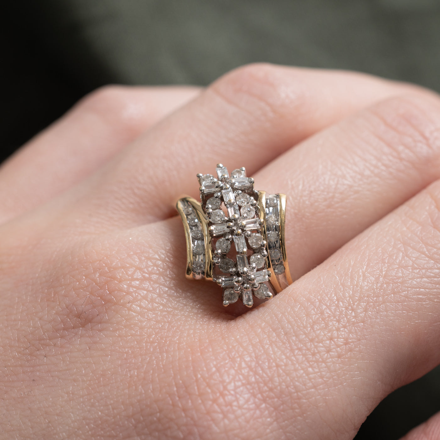 10k Diamond Multi Floral Cluster Bypass Ring | 0.55ctw | SZ 8.75