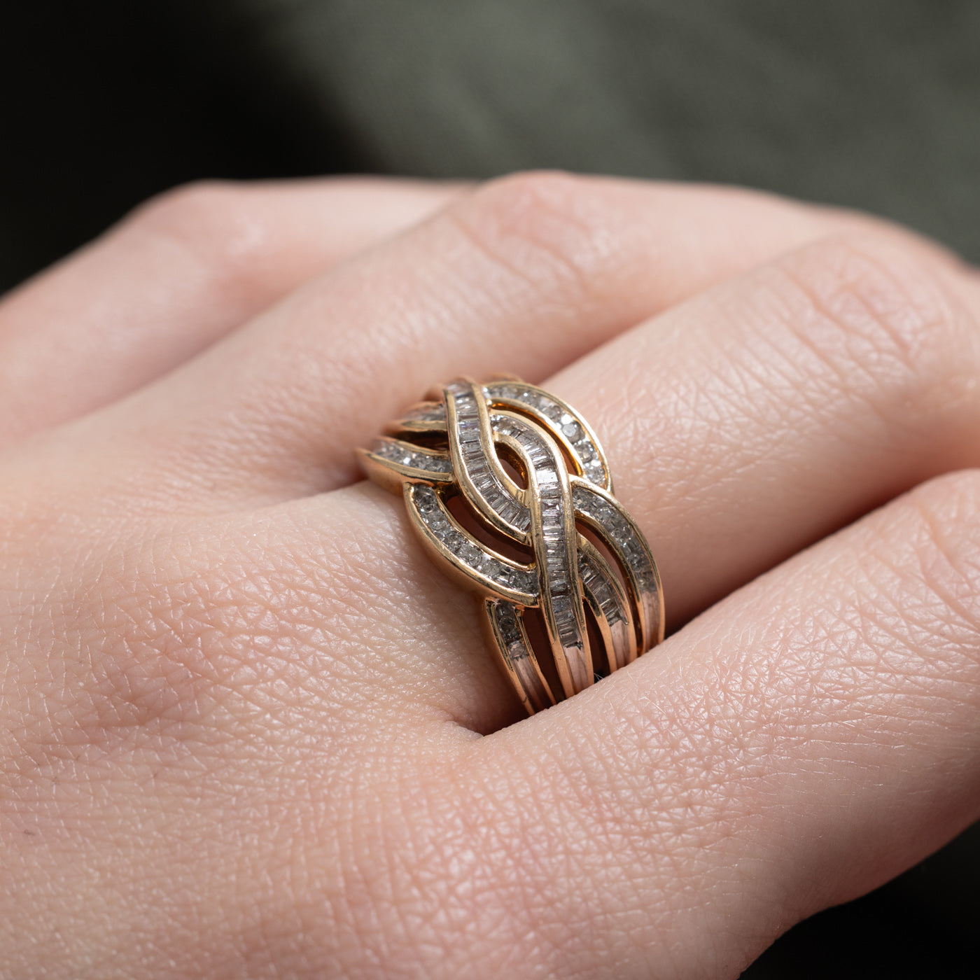 10k Multi Row Diamond Woven Crossover Ring | 0.75ctw | SZ 7