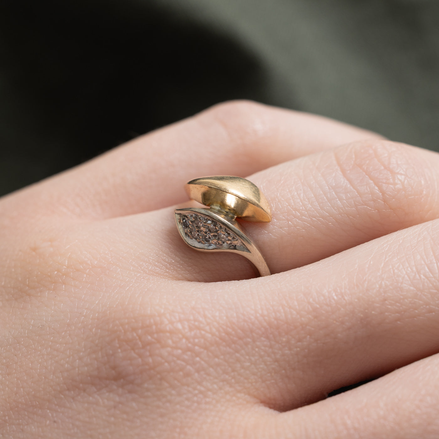 14k Two Tone Gold Diamond Accented Bypass Ring | 0.08ctw | SZ 4.75