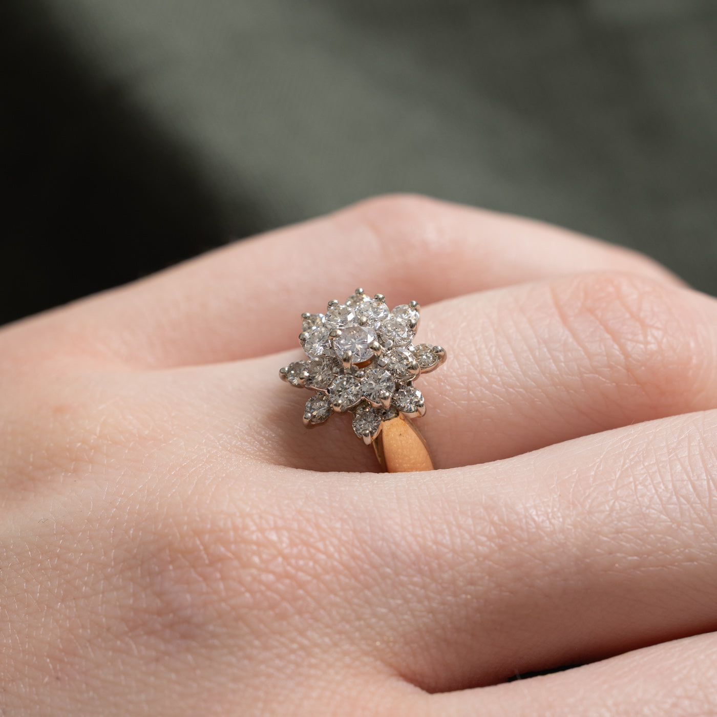 14k Diamond Cluster Floral Reverse Tapered Ring | 2.00ctw | SZ 5.25