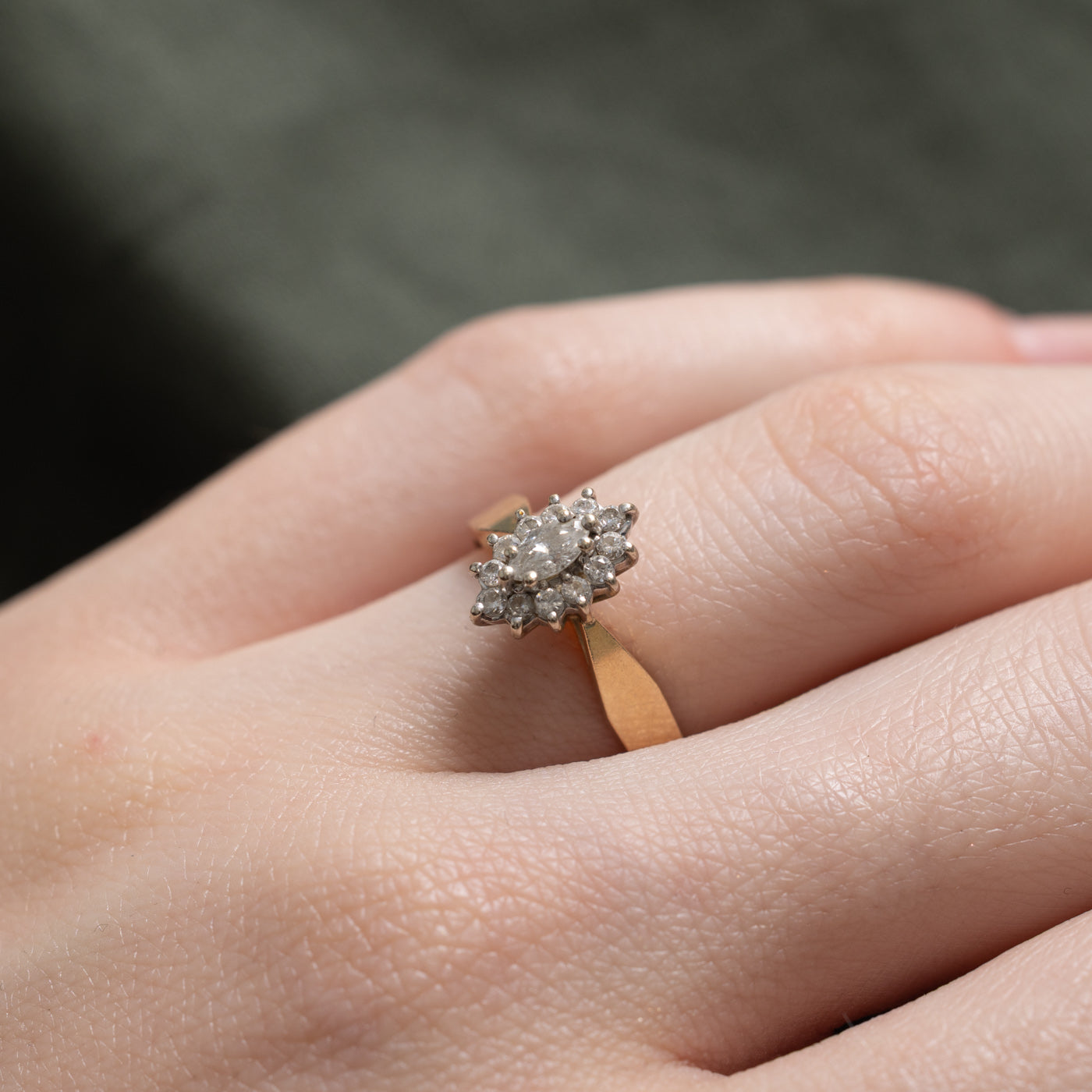 14k Marquise Cut Diamond Petal Halo Ring | 0.27ctw | SZ 6