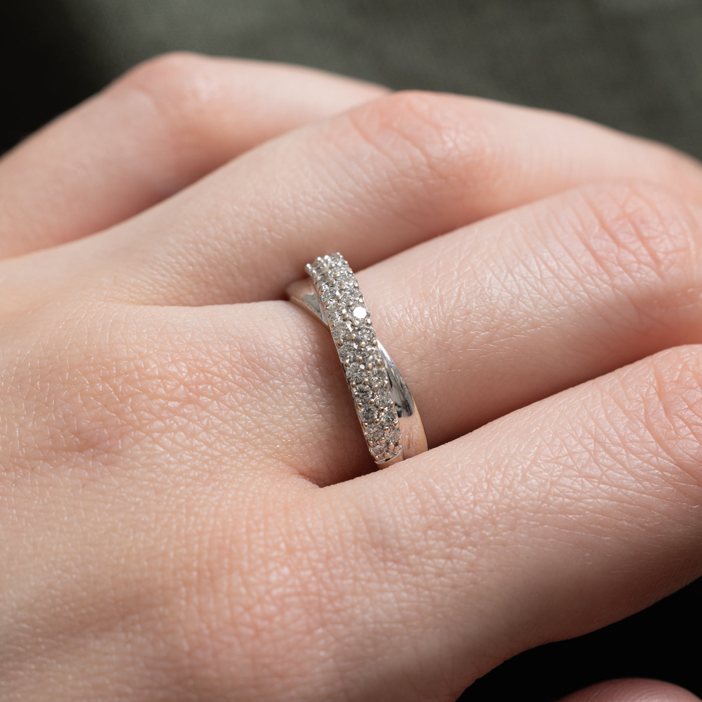 14k Multi Row Semi Eternity Diamond Crossover Ring | 0.56ctw | SZ 7