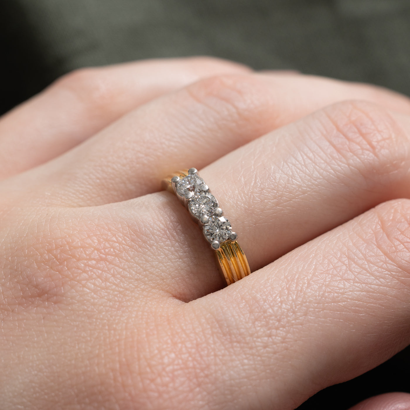 Three Stone Diamond Grooved Ring | 0.60ctw | SZ 6.5