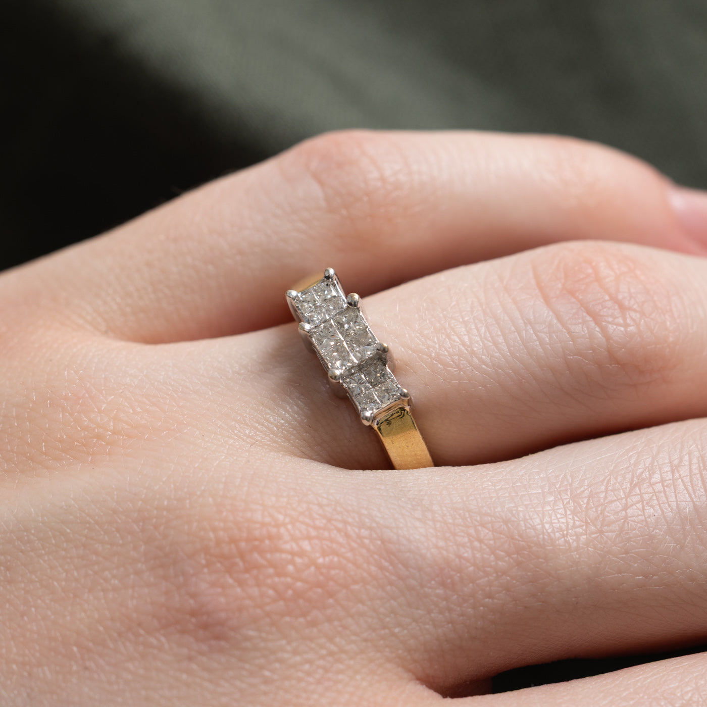 18k Invisible Set Three Stone Princess Cut Diamond Ring | 0.45ctw | SZ 5.75