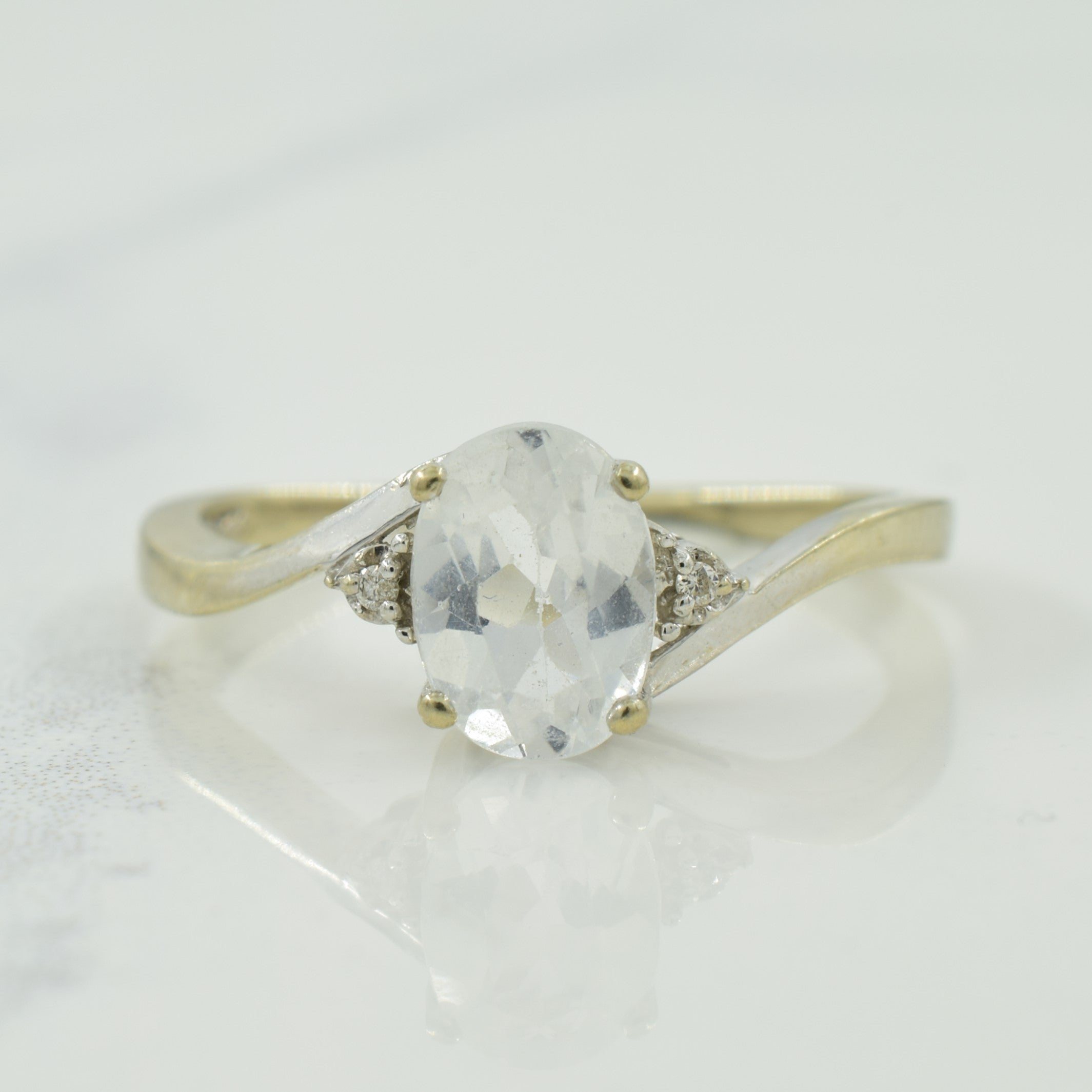 White Topaz & Diamond Bypass Ring | 0.90ct, 0.01ctw | SZ 5.25 |