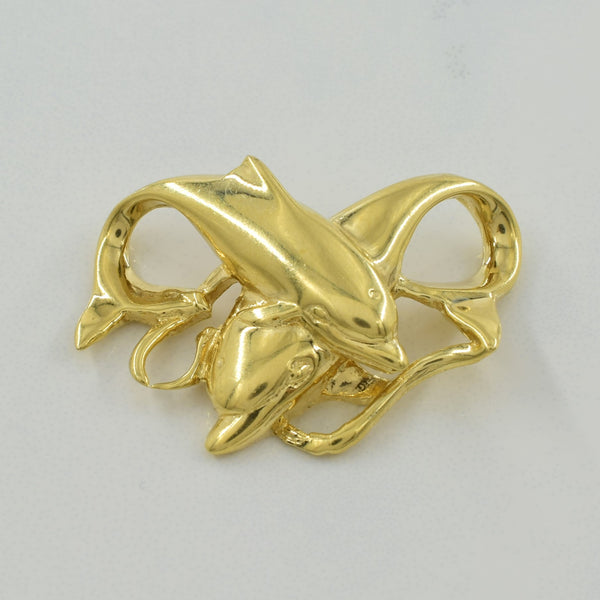 14k Yellow Gold Double Dolphin Pendant |