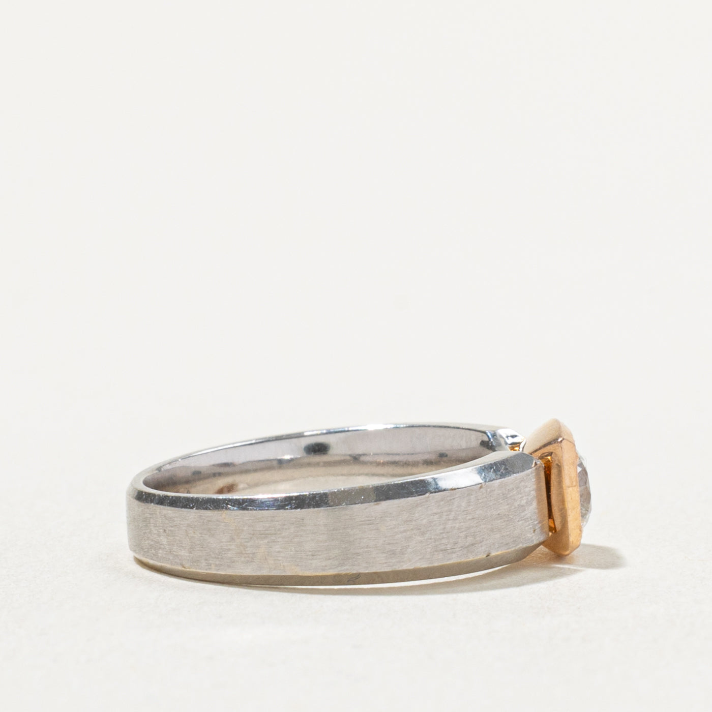 18k Two Tone Solitaire GIA Diamond Matte Engagement Ring | GIA 0.35ct SI2 E Ex | SZ 4.25
