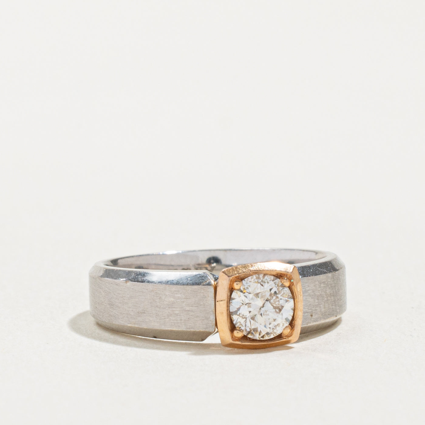 18k Two Tone Solitaire GIA Diamond Matte Engagement Ring | GIA 0.35ct SI2 E Ex | SZ 4.25