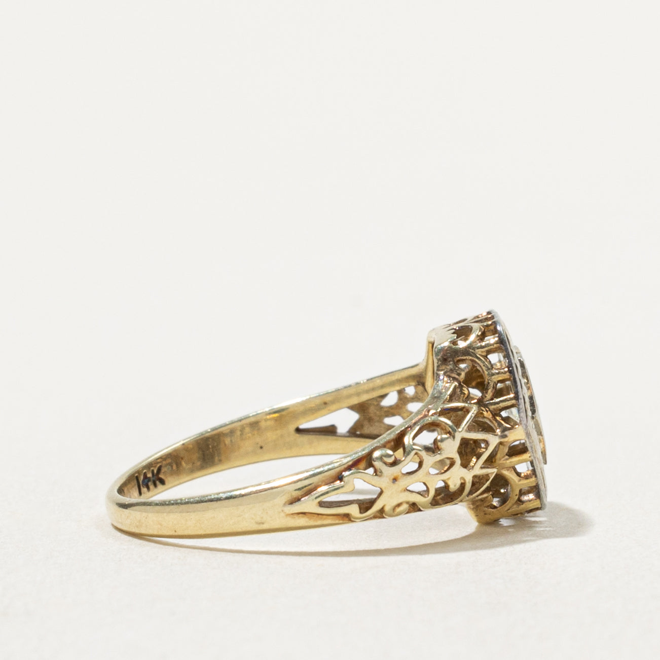 14k Two Tone Diamond Openwork Hexagon Ring | 0.05ct | SZ 4.5