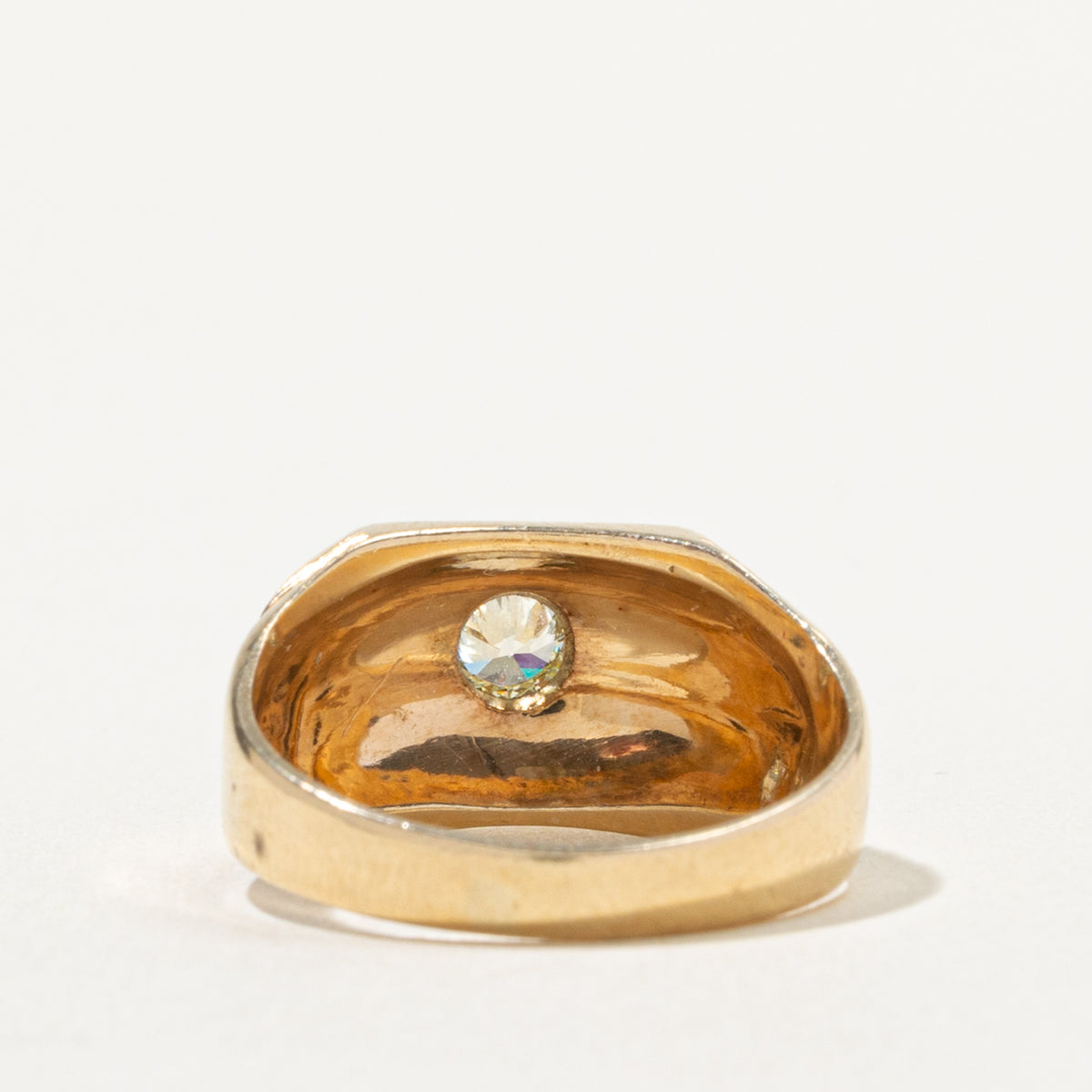 14k Solitaire Old European Cut Yellow Diamond Grooved Signet Ring | 0.30ct | SZ 7.5
