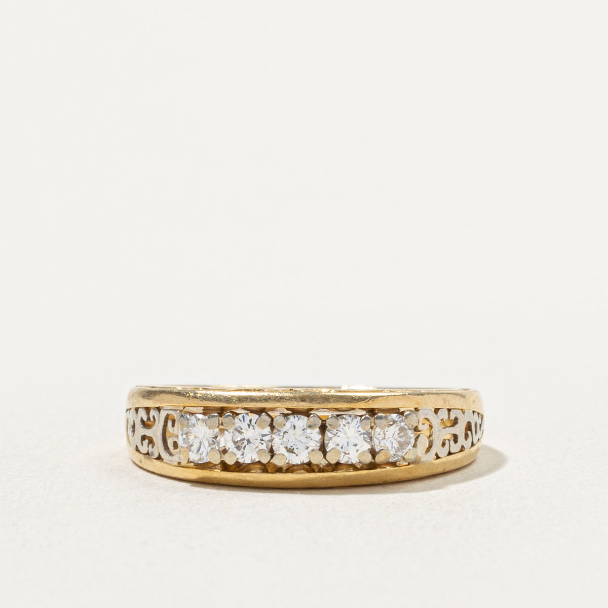 18k Five Stone Diamond Scrollwork Band | 0.36ctw | 5.46mm | SZ 6.5