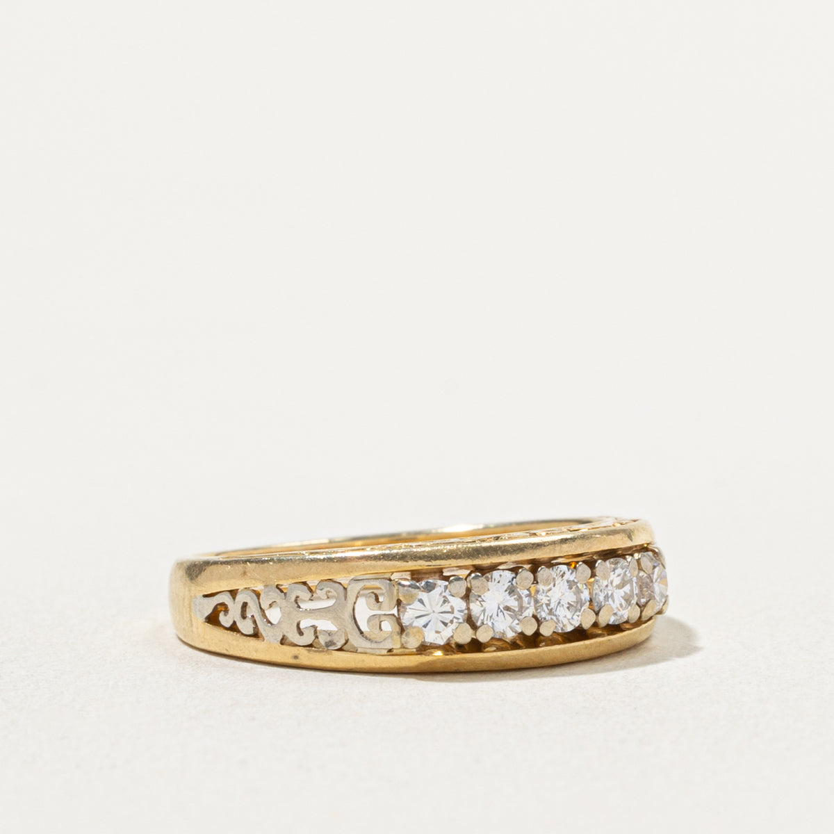 18k Five Stone Diamond Scrollwork Band | 0.36ctw | 5.46mm | SZ 6.5