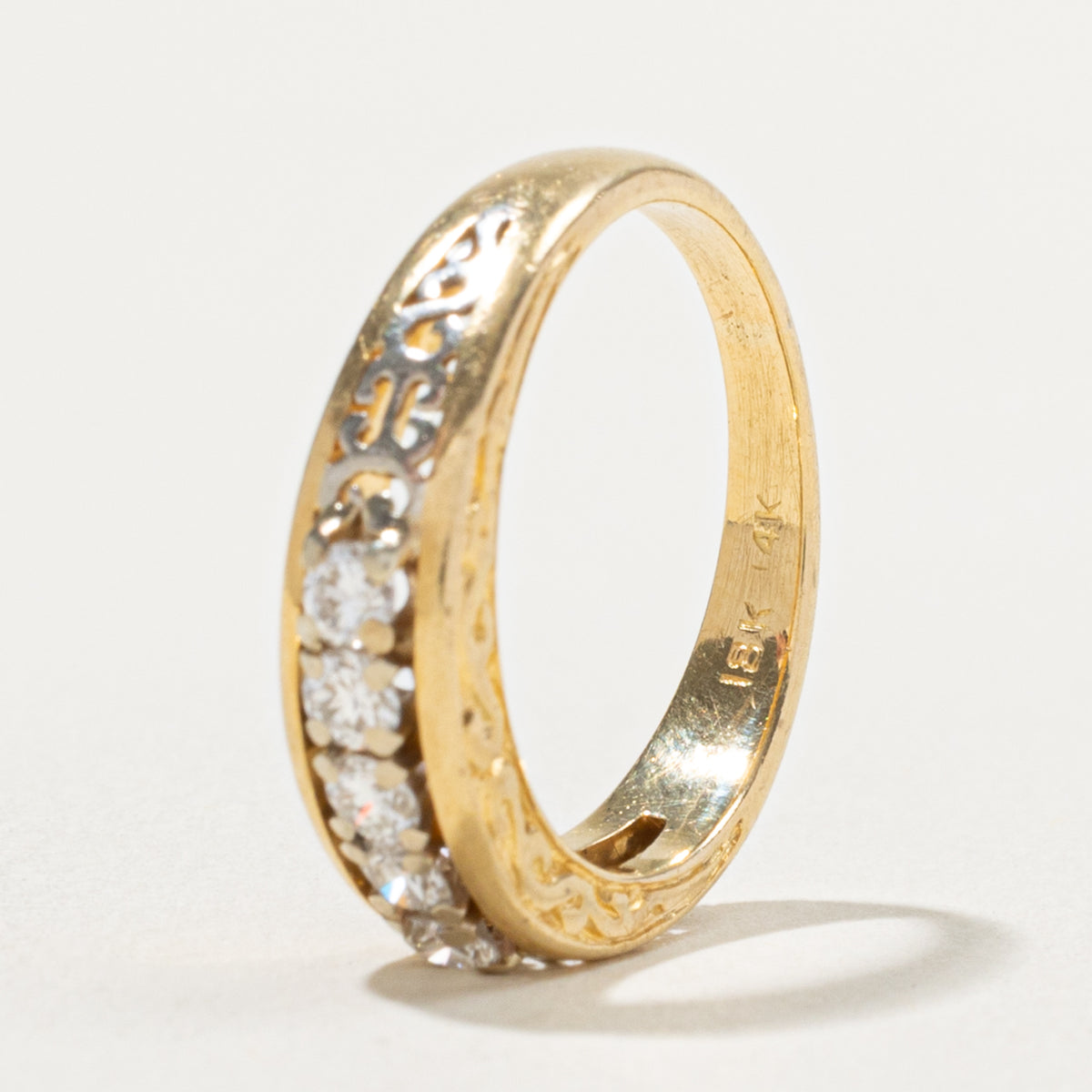 18k Five Stone Diamond Scrollwork Band | 0.36ctw | 5.46mm | SZ 6.5