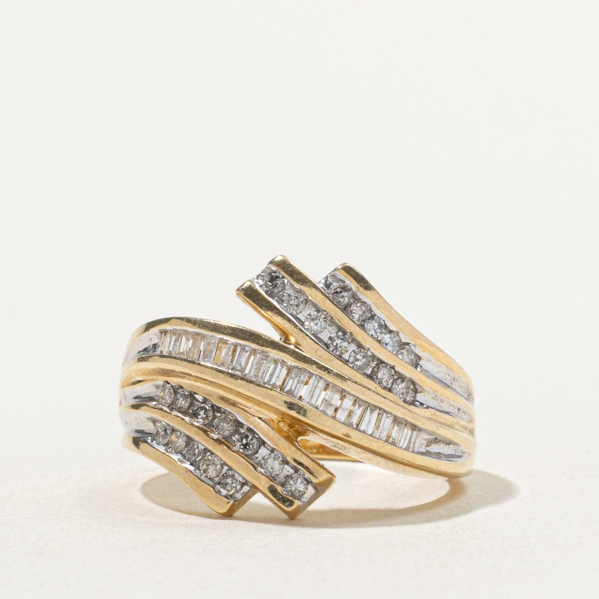 10k Multi Row Diamond Wave Bypass Ring | 0.40ctw | SZ 6.75