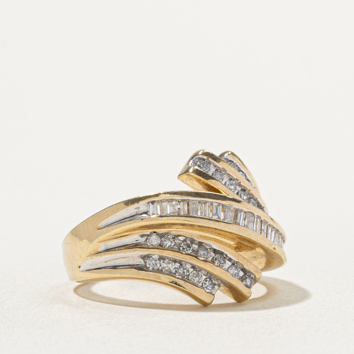 10k Multi Row Diamond Wave Bypass Ring | 0.40ctw | SZ 6.75