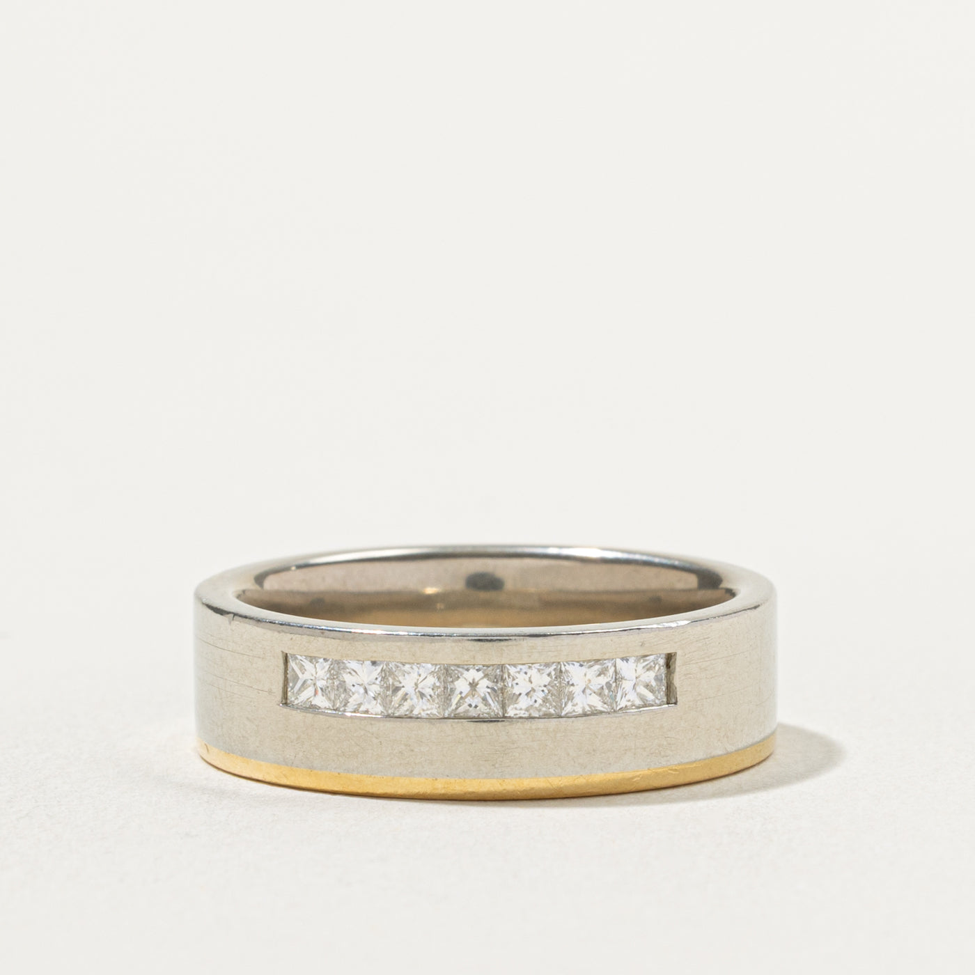 14k Two Tone Channel Set Princess Cut Diamond Band | 0.56ctw | 7.00mm | SZ 10.5