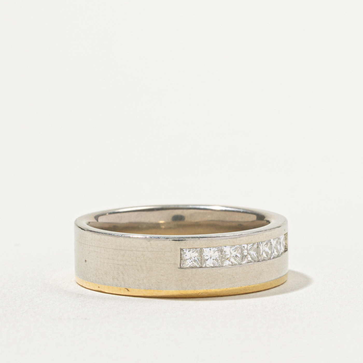 14k Two Tone Channel Set Princess Cut Diamond Band | 0.56ctw | 7.00mm | SZ 10.5