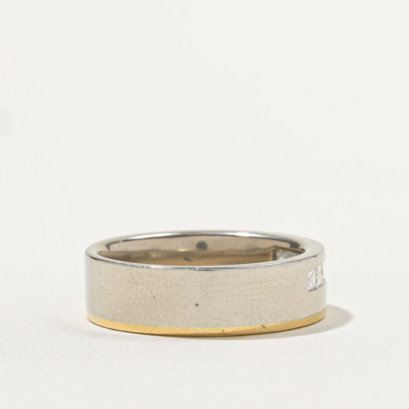 14k Two Tone Channel Set Princess Cut Diamond Band | 0.56ctw | 7.00mm | SZ 10.5