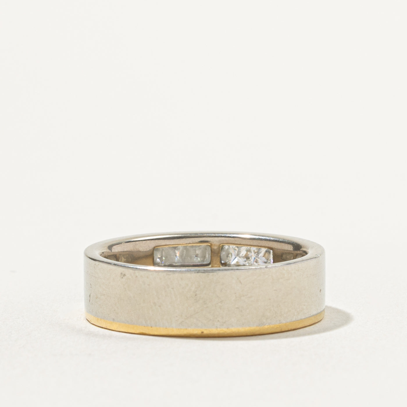 14k Two Tone Channel Set Princess Cut Diamond Band | 0.56ctw | 7.00mm | SZ 10.5