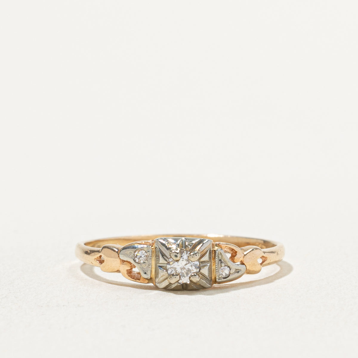 14k Two Tone Illusion Set Diamond Textured Heart Ring | 0.12ctw | SZ 7.75