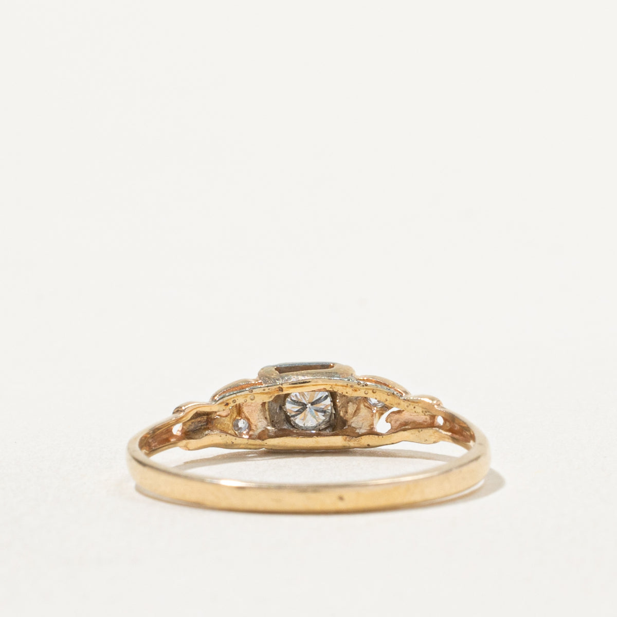 14k Two Tone Illusion Set Diamond Textured Heart Ring | 0.12ctw | SZ 7.75