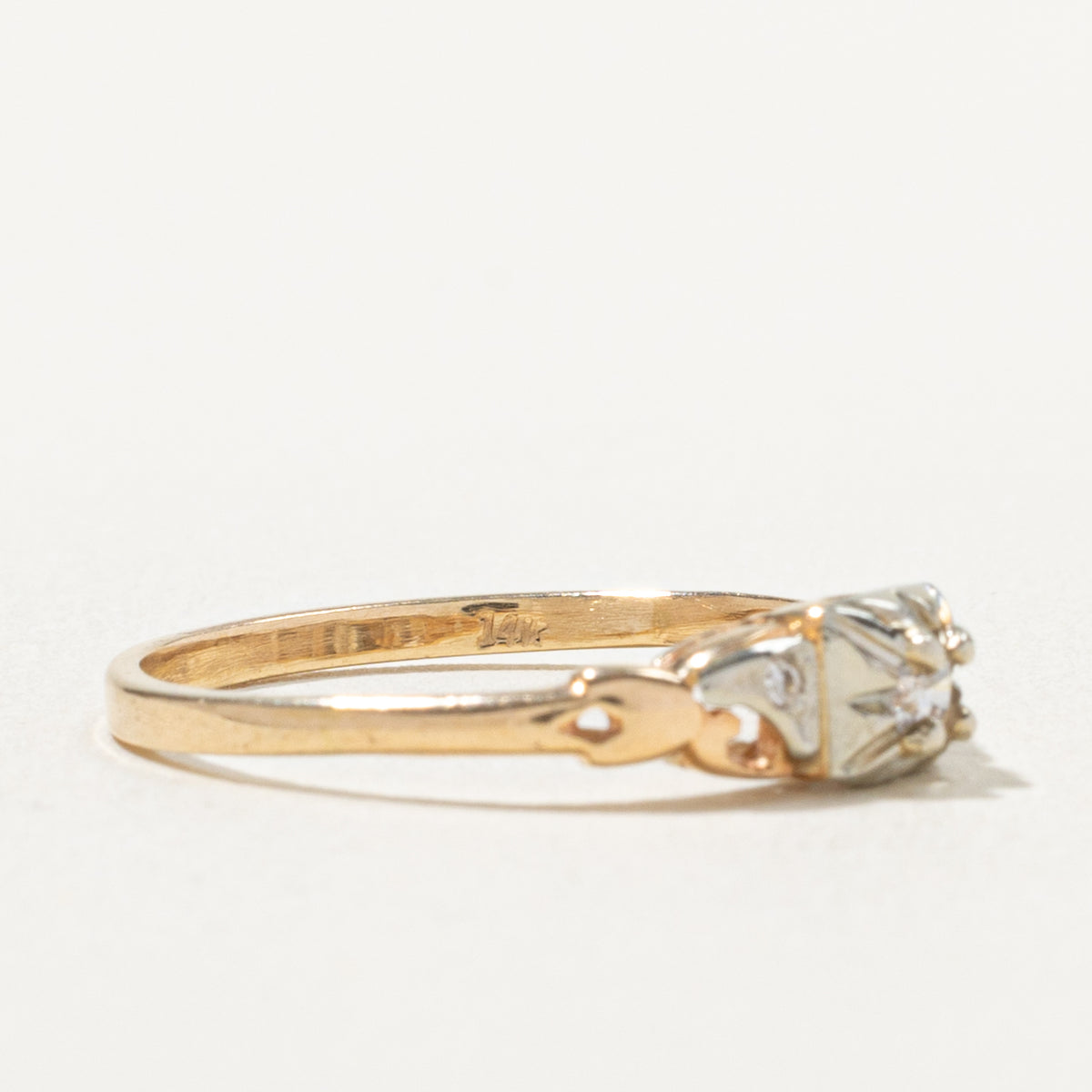 14k Two Tone Illusion Set Diamond Textured Heart Ring | 0.12ctw | SZ 7.75