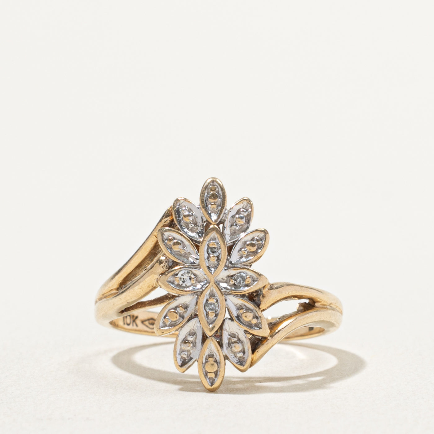 10k Illusion Set Diamond Cluster Floral Bypass Ring | 0.02ctw | SZ 5.5