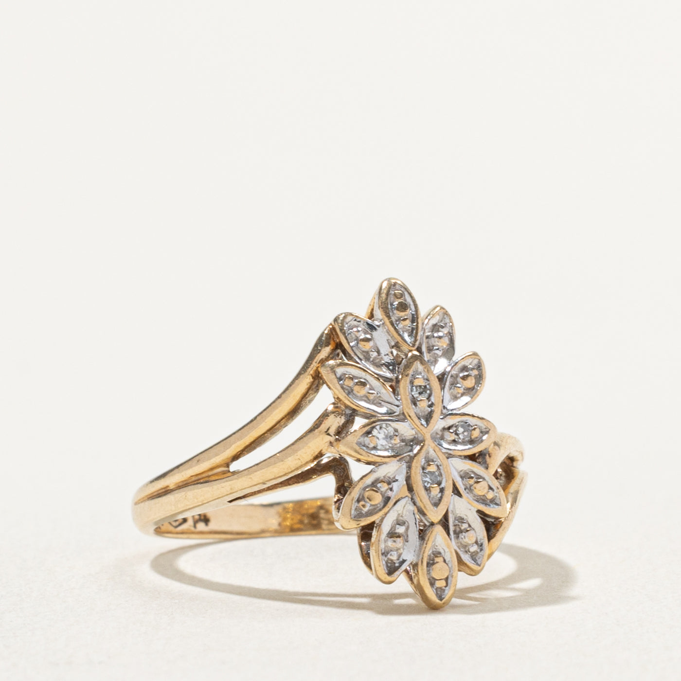 10k Illusion Set Diamond Cluster Floral Bypass Ring | 0.02ctw | SZ 5.5