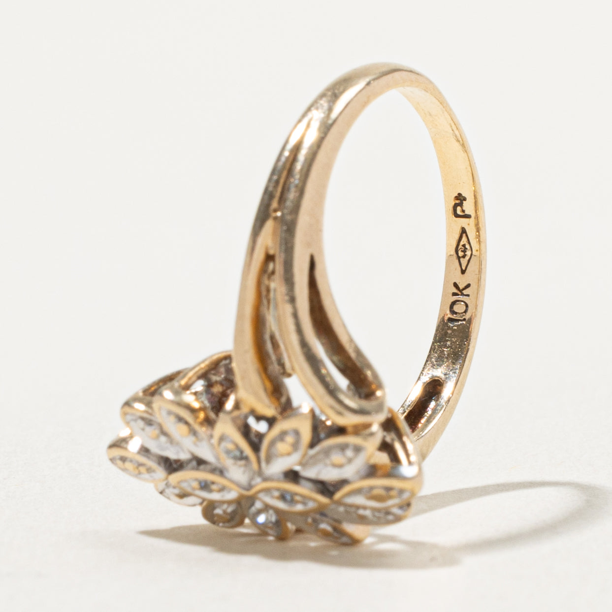 10k Illusion Set Diamond Cluster Floral Bypass Ring | 0.02ctw | SZ 5.5