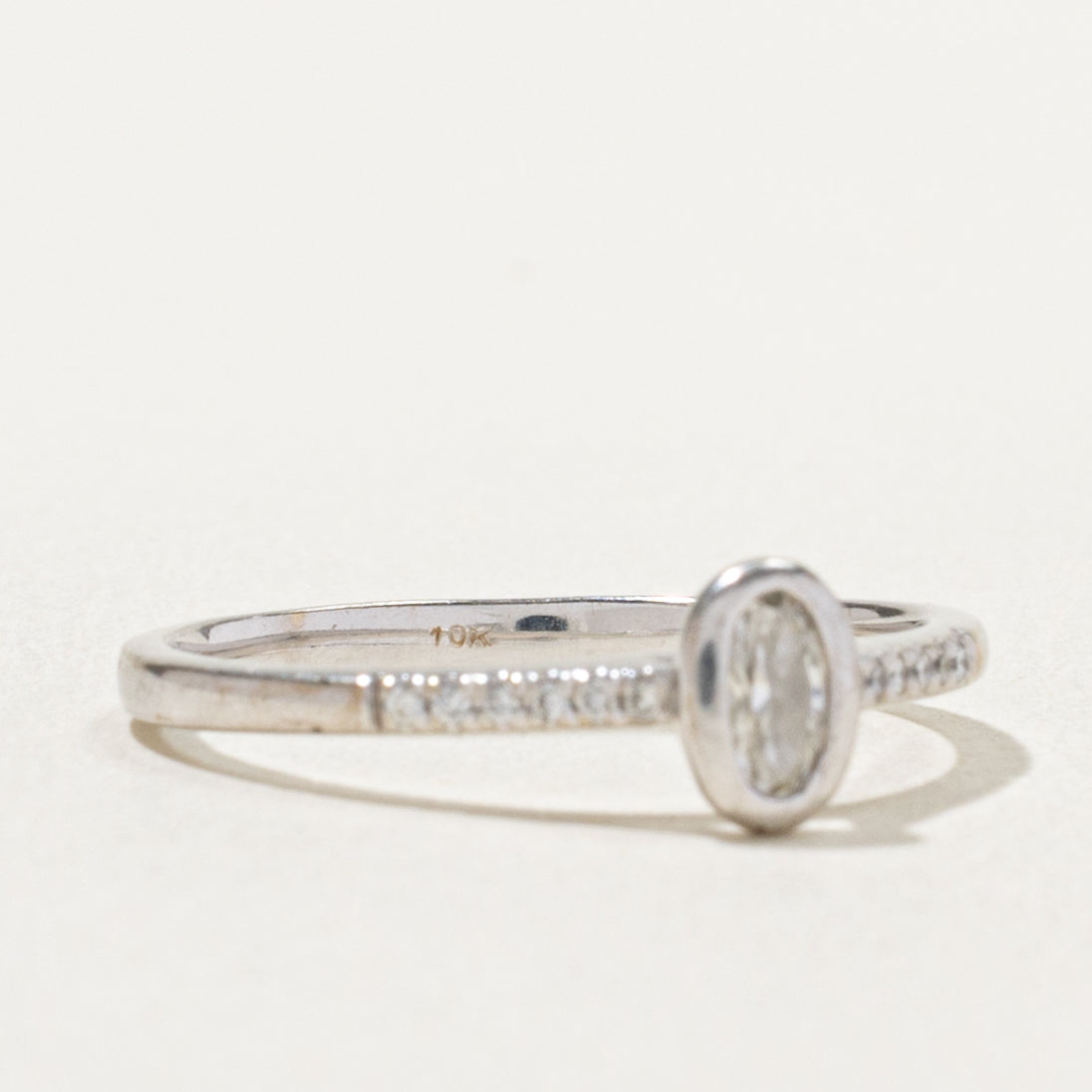 10k Bezel Set Diamond Accented Petite Ring | 0.14ctw | SZ 5.75