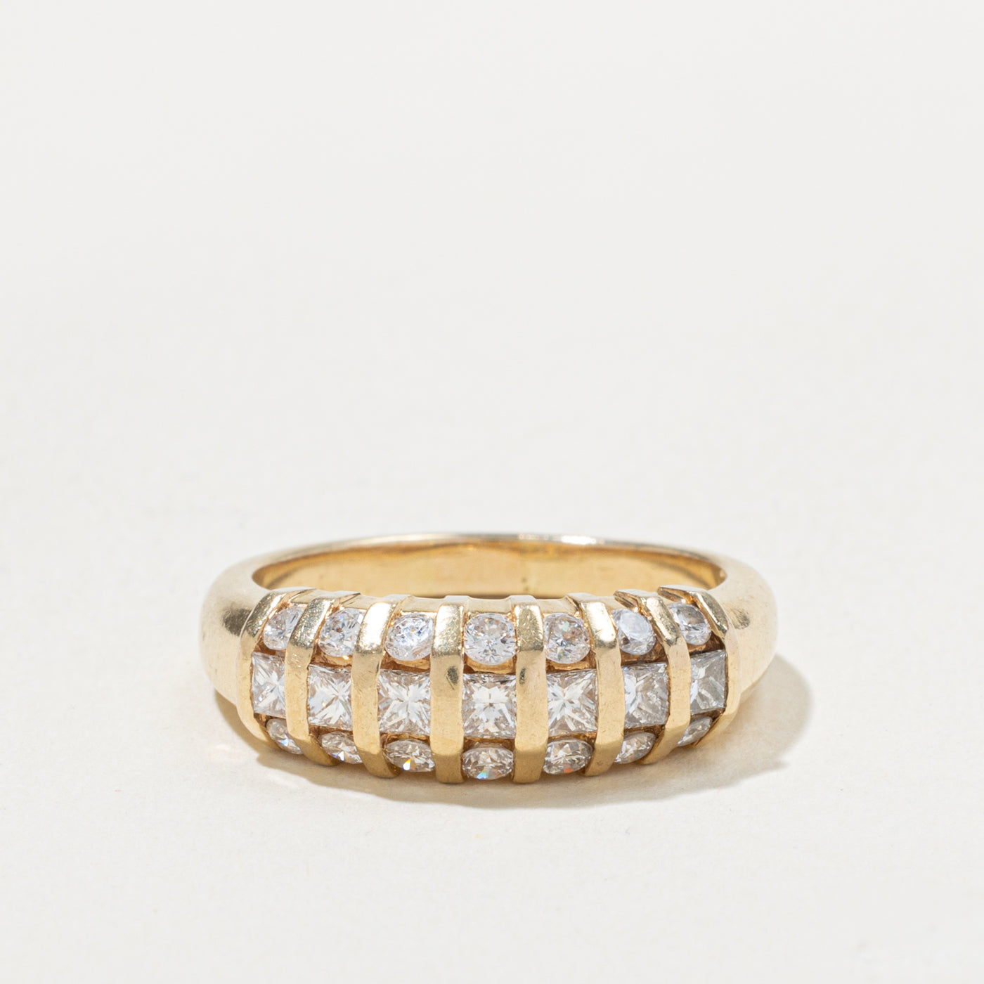 14k Multi Row Mixed Cut Diamond Grooved Dome Ring | 1.11ctw | SZ 7.75