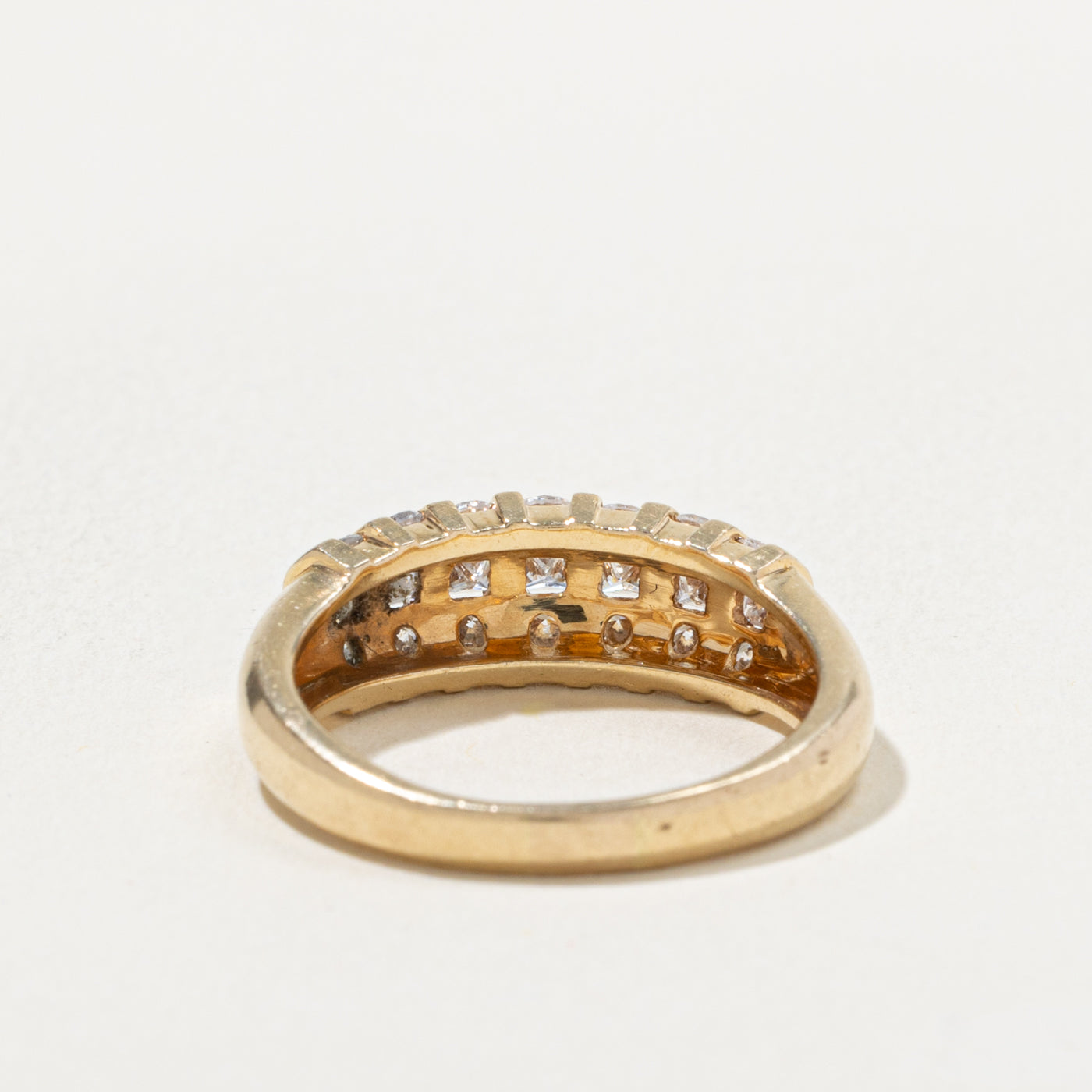 14k Multi Row Mixed Cut Diamond Grooved Dome Ring | 1.11ctw | SZ 7.75